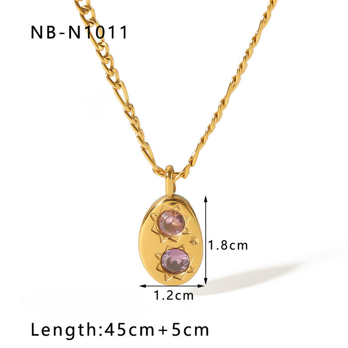 Wholesale Colorful Geometric Zircon Pendant Stainless Steel 18K Gold Plated Necklace JDC-NE-XiongYue001