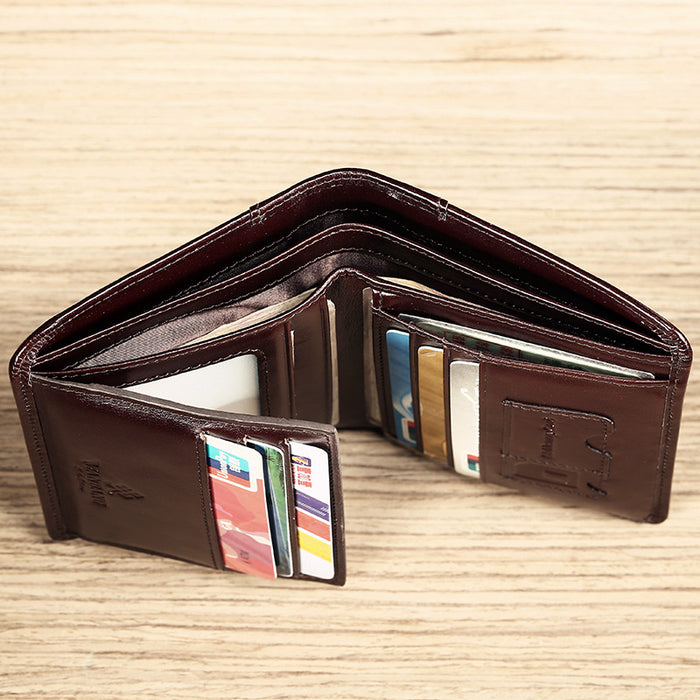 Wholesale Genuine Leather Men' s Wallet Short Three-Fold Business Classic Stylish Fashion Accessory