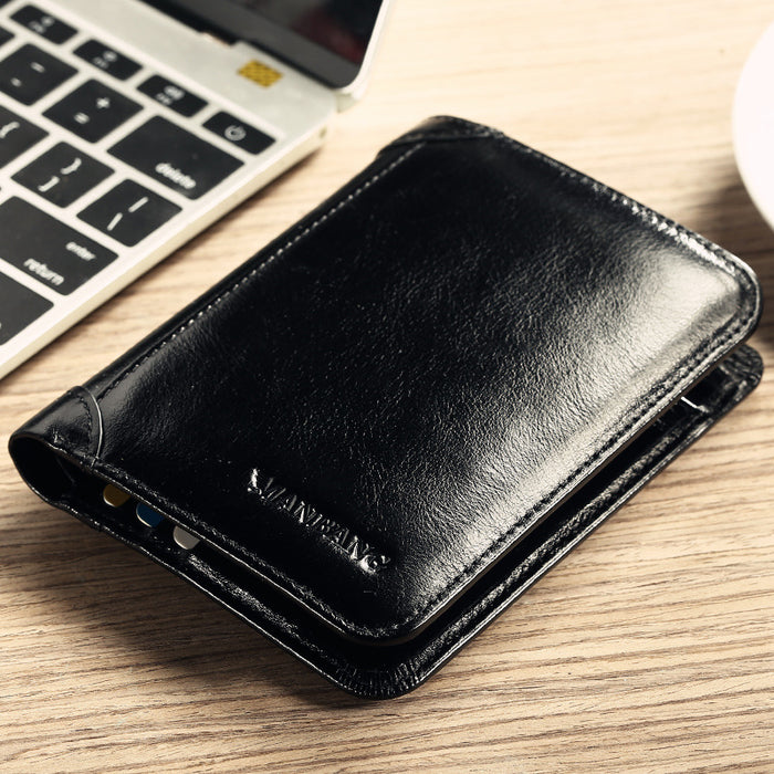 Wholesale Genuine Leather Men' s Wallet Short Three-Fold Business Classic Stylish Fashion Accessory