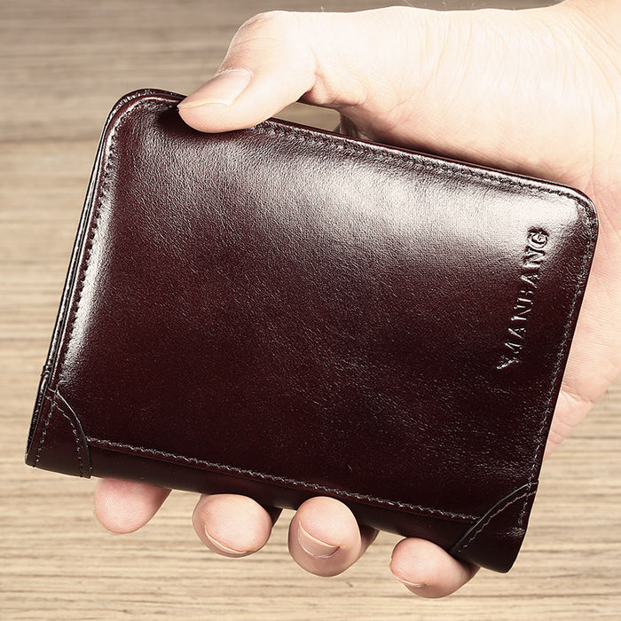 Wholesale Genuine Leather Men' s Wallet Short Three-Fold Business Classic Stylish Fashion Accessory