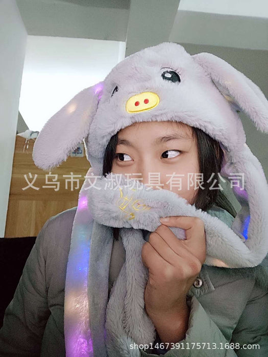 Wholesale Glowing bunny hat with moving ears cute plush warm hat