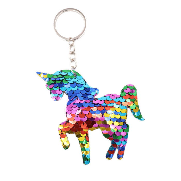 Wholesale Sequin unicorn keychain reflective double-sided pony keychain