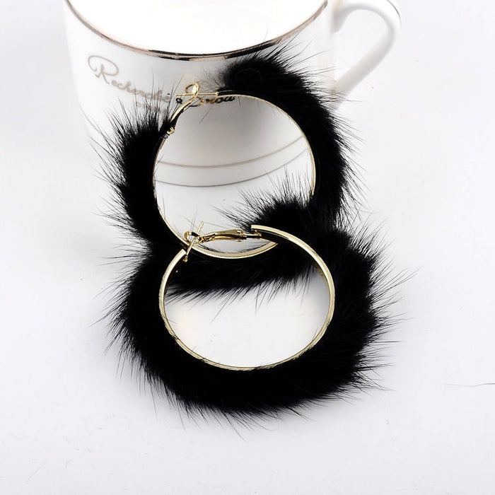 Wholesale Earrings Metal Mink Hair Large Hoop Round JDC-ES-XLL001