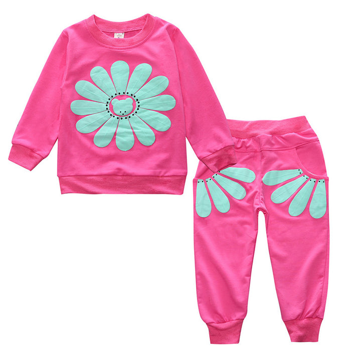 Wholesale Spring and Autumn New Children's Set Women's Small and Medium Children's Set Sunflower 2-piece Set JDC-CTS-SK004