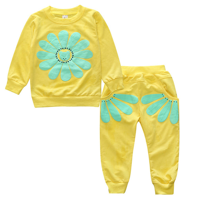 Wholesale Spring and Autumn New Children's Set Women's Small and Medium Children's Set Sunflower 2-piece Set JDC-CTS-SK004