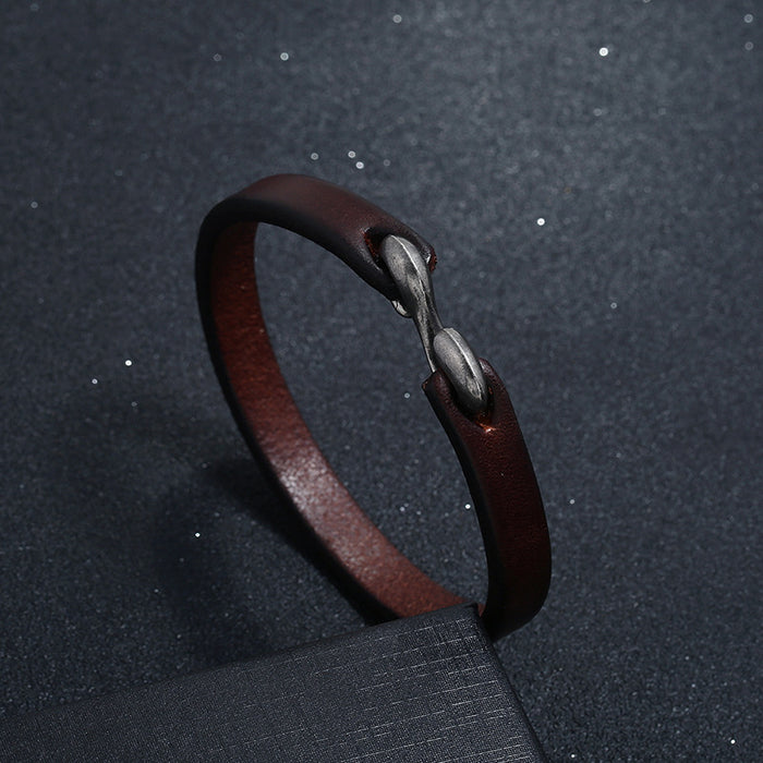 Wholesale Retro minimalist cowhide bracelet for men, fashionable and versatile punk rock leather bracelet