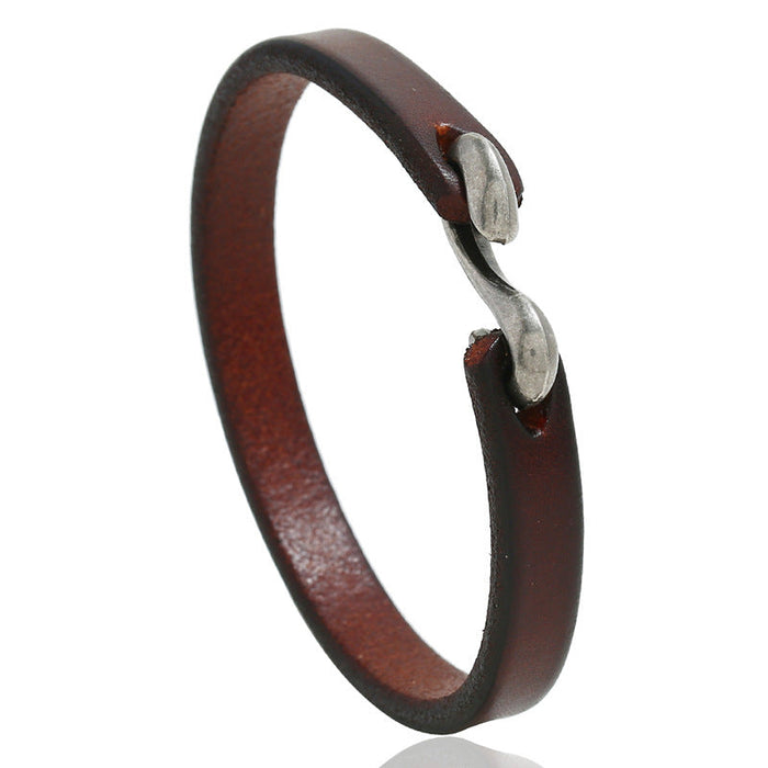 Wholesale Retro minimalist cowhide bracelet for men, fashionable and versatile punk rock leather bracelet
