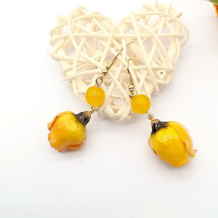 Wholesale Preserved Yellow Rose Earrings Ear Clip JDC-ES-Msy006