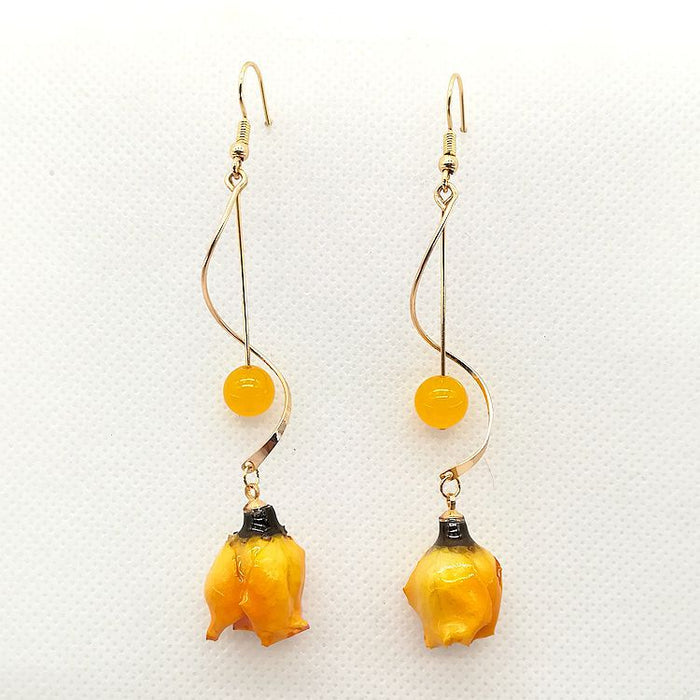 Wholesale Preserved Yellow Rose Earrings Ear Clip JDC-ES-Msy006