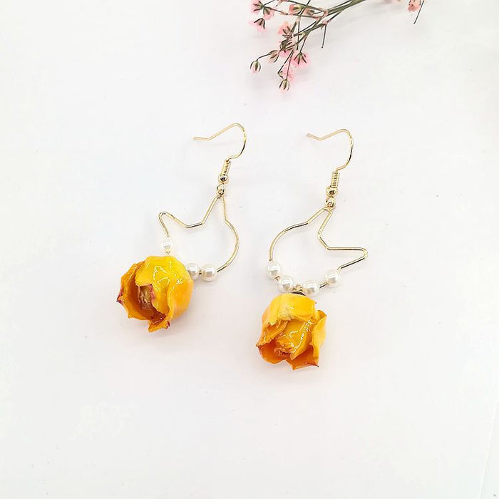 Wholesale Preserved Yellow Rose Earrings Ear Clip JDC-ES-Msy006