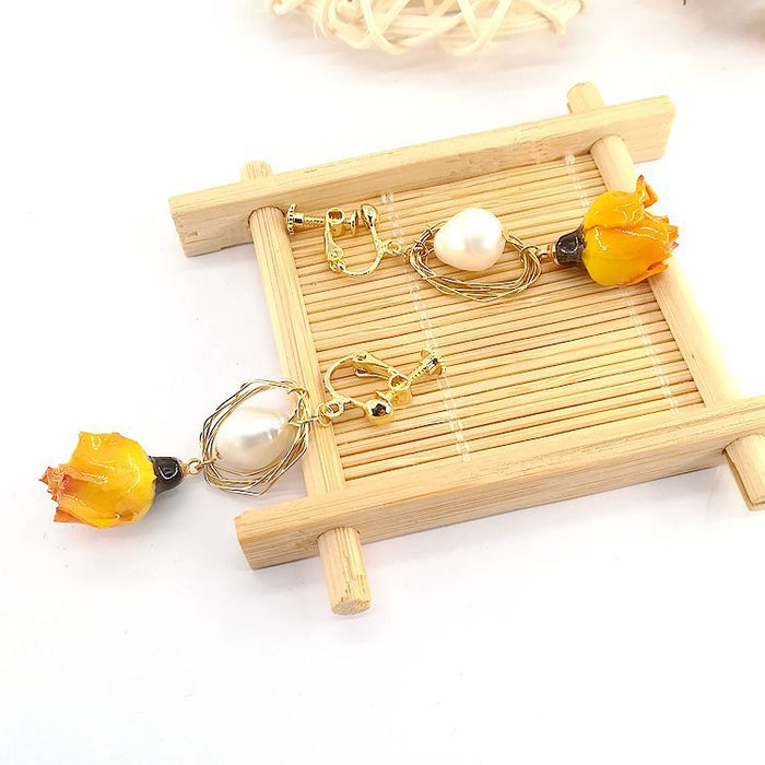 Wholesale Preserved Yellow Rose Earrings Ear Clip JDC-ES-Msy006