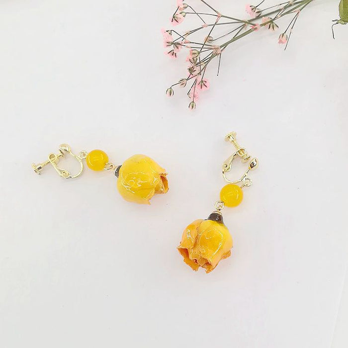 Wholesale Preserved Yellow Rose Earrings Ear Clip JDC-ES-Msy006