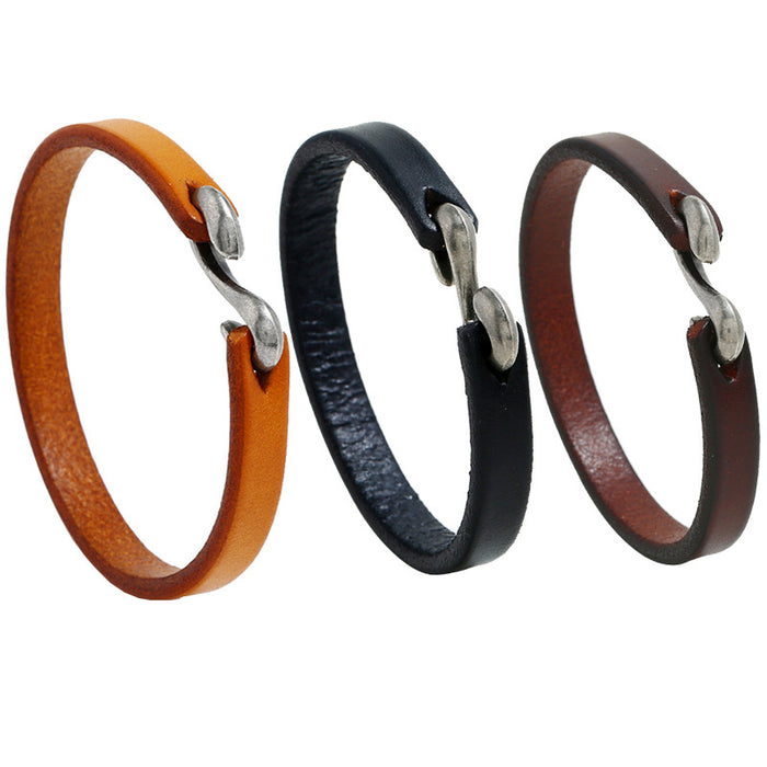Wholesale Retro minimalist cowhide bracelet for men, fashionable and versatile punk rock leather bracelet