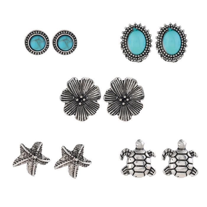 Wholesale Earrings Alloy Retro Turtle Starfish 5 Piece Set MOQ≥2 JDC-ES-ZL032