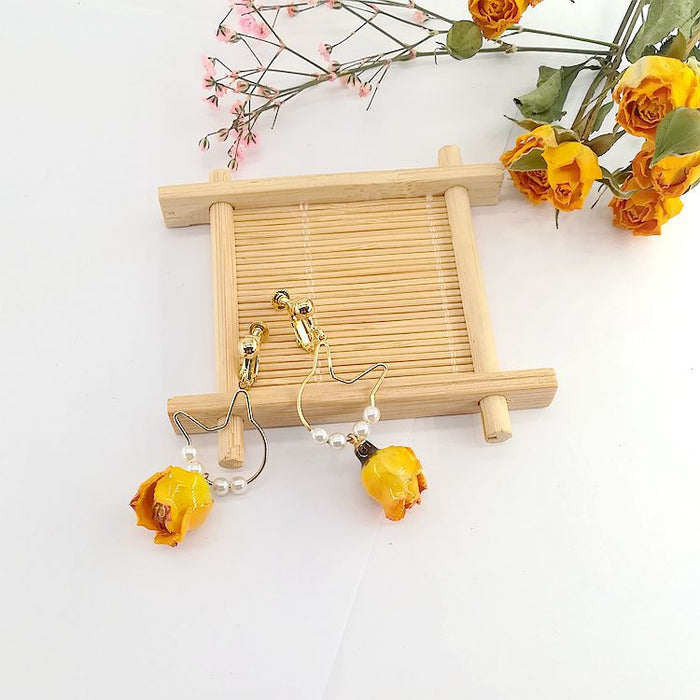 Wholesale Preserved Yellow Rose Earrings Ear Clip JDC-ES-Msy006