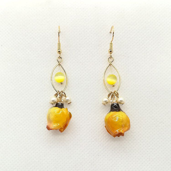 Wholesale Preserved Yellow Rose Earrings Ear Clip JDC-ES-Msy006