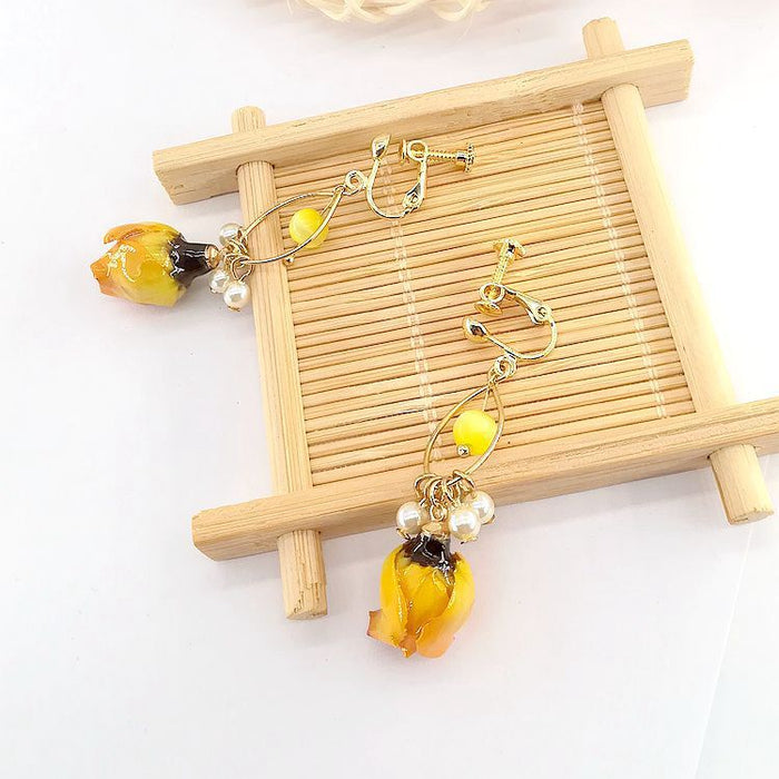 Wholesale Preserved Yellow Rose Earrings Ear Clip JDC-ES-Msy006