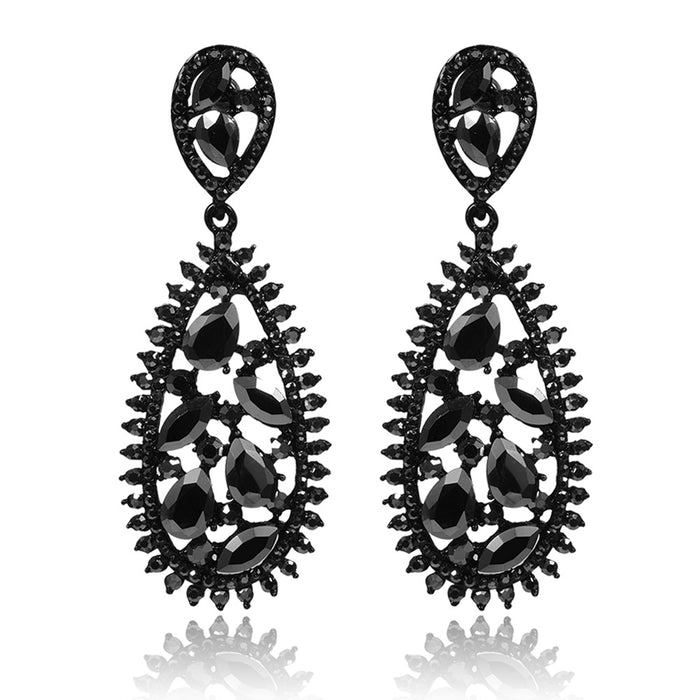 Wholesale Alloy Black Long Water Drop Diamond Earrings JDC-ES-ChunYun003