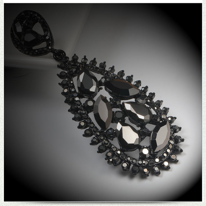 Wholesale Alloy Black Long Water Drop Diamond Earrings JDC-ES-ChunYun003