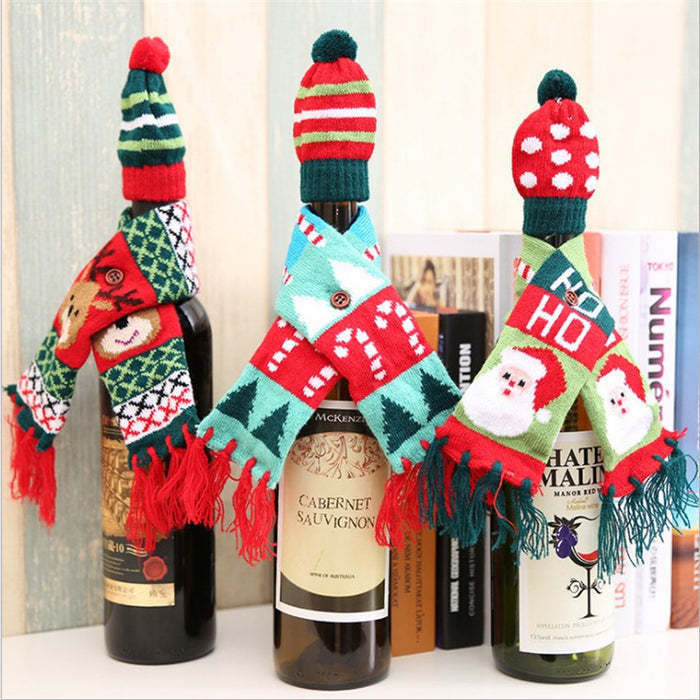 Wholesale New Christmas Wine Bottle Decoration Christmas f Hat Set Christmas Wine Bottle Set