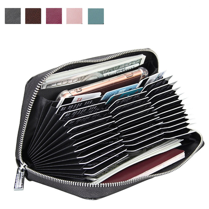 Wholesale Genuine Leather RFID Card Wallet Urban Simplicity Gold Long Style Multi-Card for Men &  Women