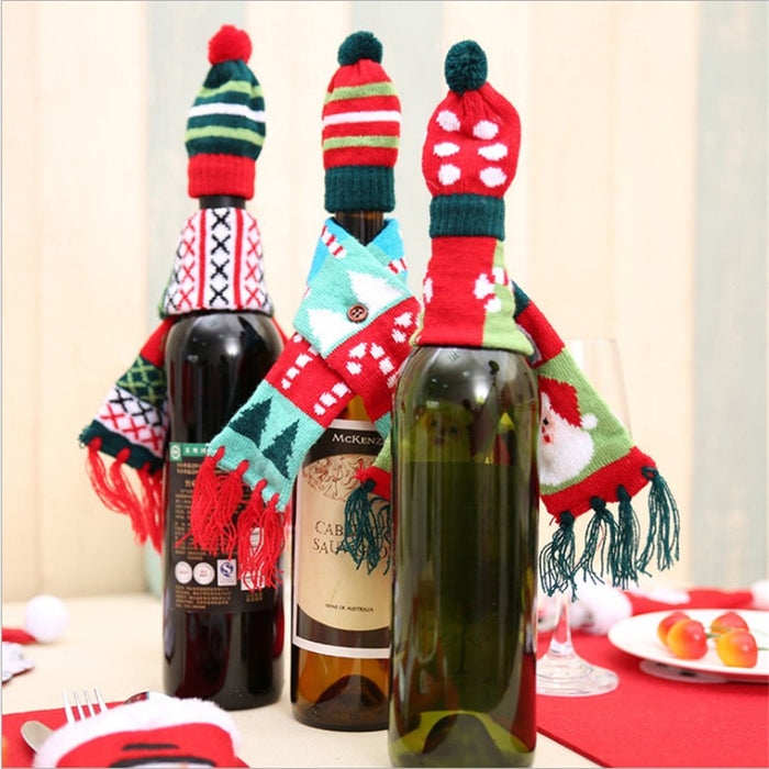Wholesale New Christmas Wine Bottle Decoration Christmas f Hat Set Christmas Wine Bottle Set