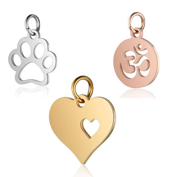 Wholesale 5pcs/pack of Stainless Steel Pendant Dog Paw Peach Heart Titanium Steel DIY Jewelry JDC-PT-QZ002