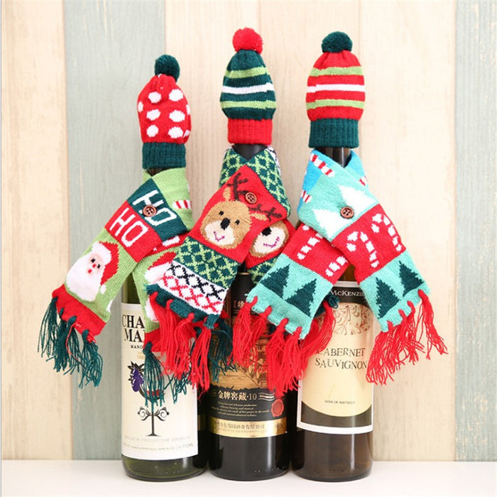 Wholesale New Christmas Wine Bottle Decoration Christmas f Hat Set Christmas Wine Bottle Set