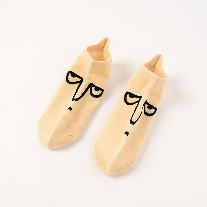Wholesale New cotton socks with unique and quirky cartoon expressions, embroidered boat socks