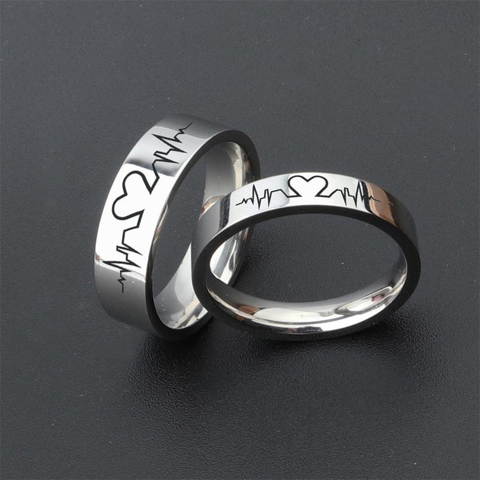Wholesale Ring Stainless Steel EKG Couple Ring JDC-RS-HuH008