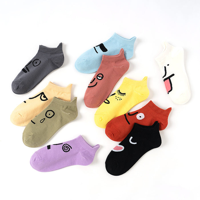 Wholesale New cotton socks with unique and quirky cartoon expressions, embroidered boat socks