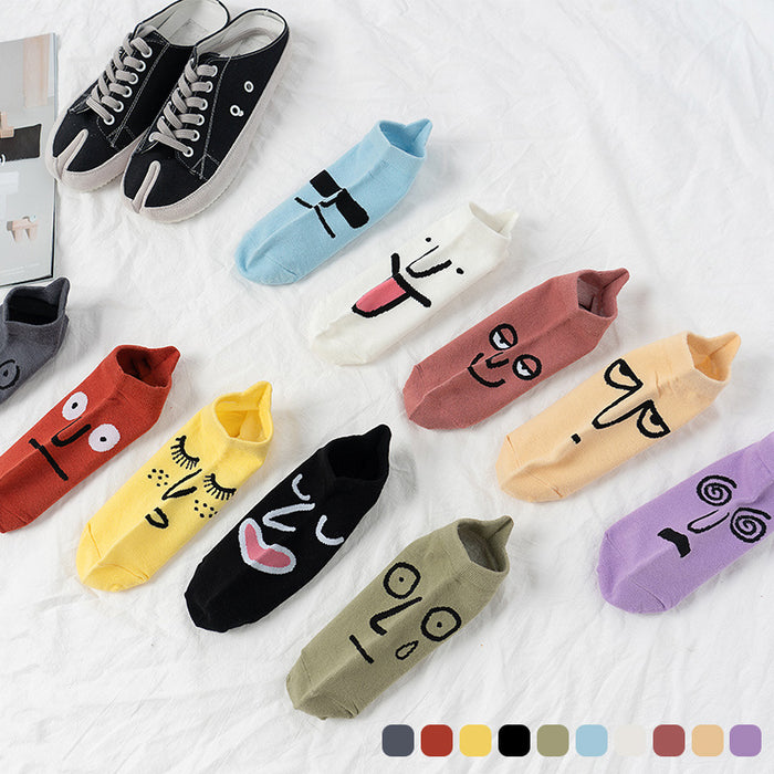 Wholesale New cotton socks with unique and quirky cartoon expressions, embroidered boat socks