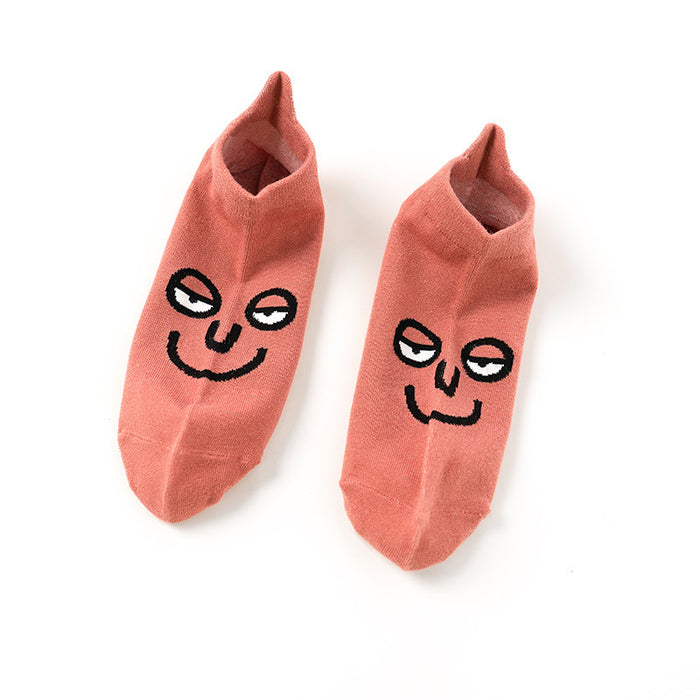 Wholesale New cotton socks with unique and quirky cartoon expressions, embroidered boat socks