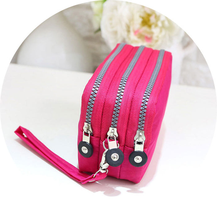 Wholesale Three-Layer Zipper Nylon Mobile Phone Bag Multi-Card Coin Purse Key Bag Wallet Women' s Clutch Bag