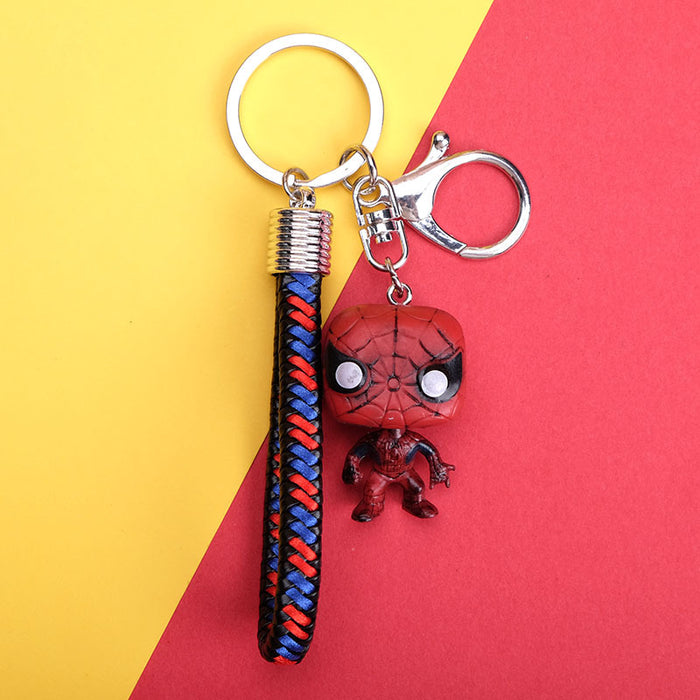 Wholesale Contrasting Colorful Woven Leather Rope Cartoon Resin Keychain JDC-KC-QMou033