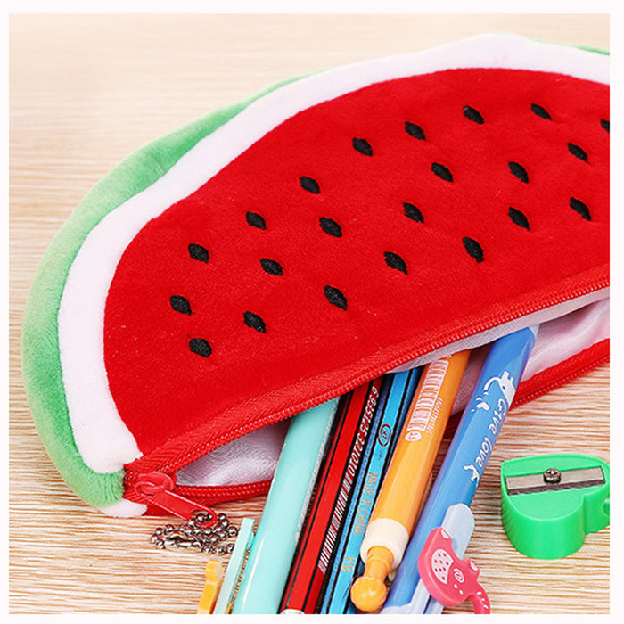 Wholesale Fashionable Cute Big Watermelon Cute Plush Stationery Bag Storage Pencil Case Melon Design Children's Shoulder