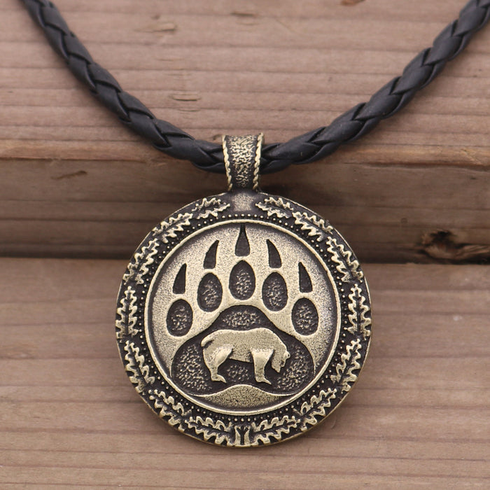 Wholesale Grizzly Bear Round Bear Claw Men's Pendant Alloy Necklace JDC-NE-HongG009