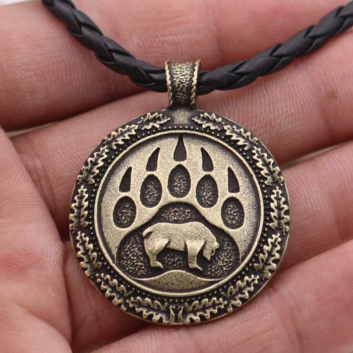Wholesale Grizzly Bear Round Bear Claw Men's Pendant Alloy Necklace JDC-NE-HongG009