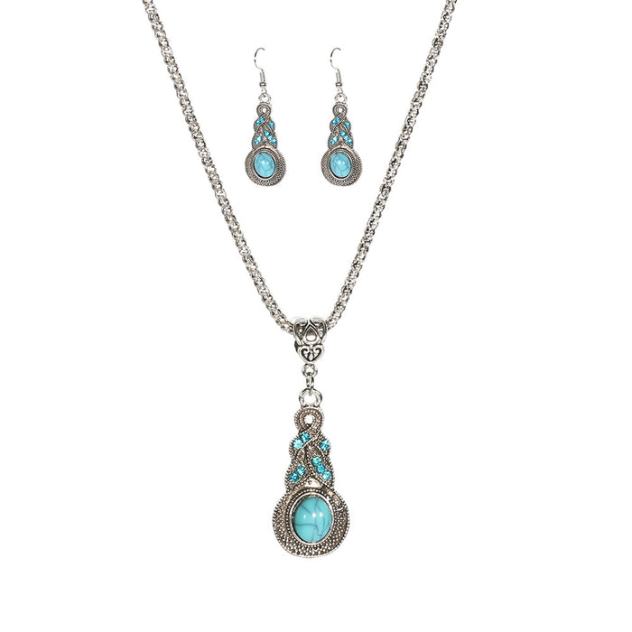 Wholesale Retro Blue Crystal Turquoise Gourd Necklace Earrings