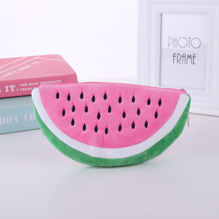 Wholesale Fashionable Cute Big Watermelon Cute Plush Stationery Bag Storage Pencil Case Melon Design Children's Shoulder