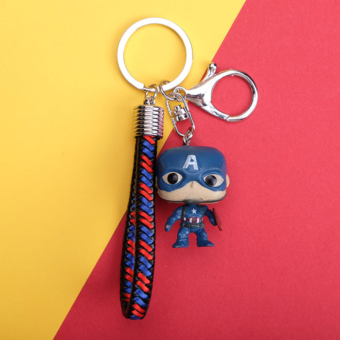 Wholesale Contrasting Colorful Woven Leather Rope Cartoon Resin Keychain JDC-KC-QMou033