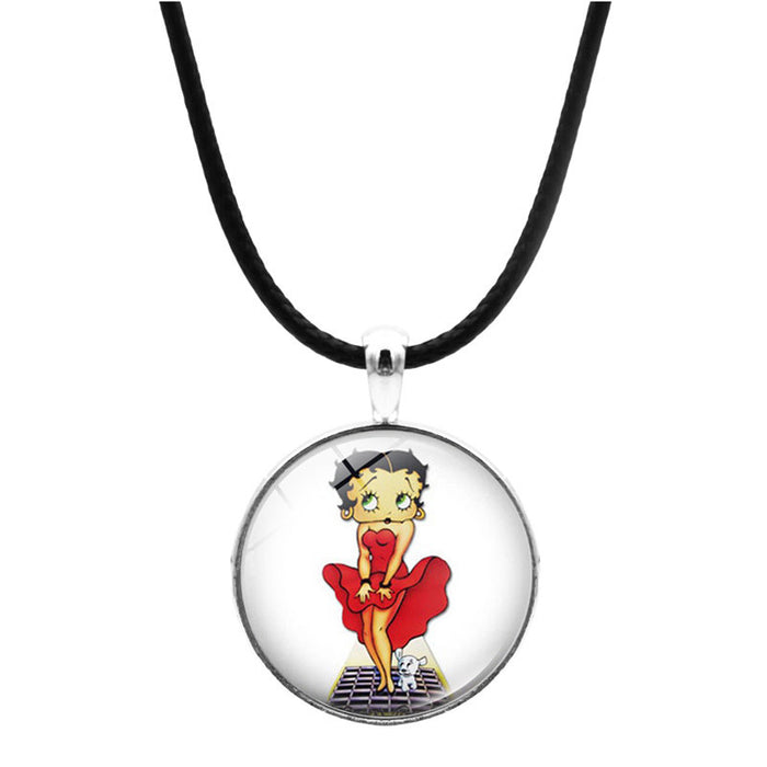 Wholesale Betty Boop Necklace Women's Simple and Versatile Time Gem Retro Pendant Black Rope Sweater Chain Jewelry JDC-NE-JY002