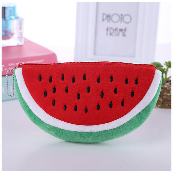 Wholesale Fashionable Cute Big Watermelon Cute Plush Stationery Bag Storage Pencil Case Melon Design Children's Shoulder