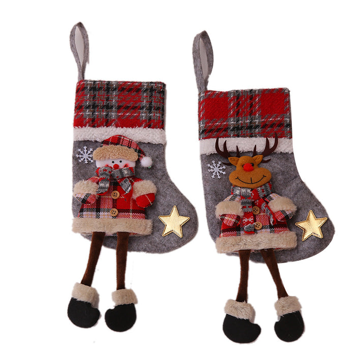 Wholesale Christmas Medium Plaid Socks Christmas Tree Hangings Children' s Holiday Candy Bags Home Decoration Supplies