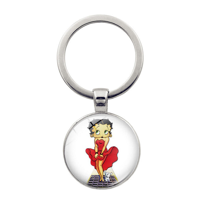 Wholesale New Accessories Betty Boop Time Gem Metal Keychain Pendant European and American Key Ring Jewelry JDC-KC-JY001