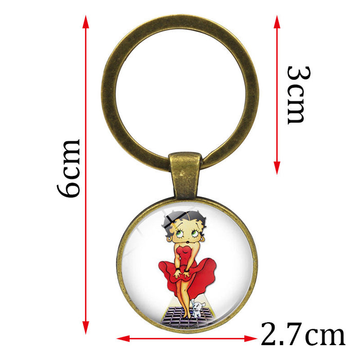 Wholesale New Accessories Betty Boop Time Gem Metal Keychain Pendant European and American Key Ring Jewelry JDC-KC-JY001