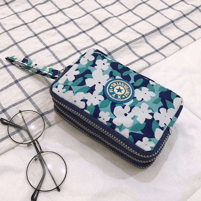Wholesale Three-Layer Zipper Nylon Mobile Phone Bag Multi-Card Coin Purse Key Bag Wallet Women' s Clutch Bag