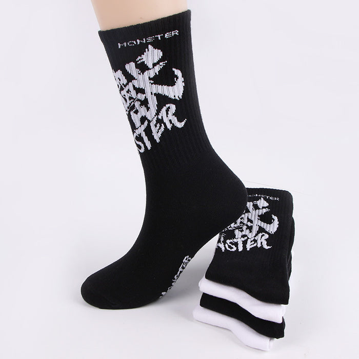 Wholesale Long tube socks, cotton, artistic, personalized, couple, trendy, creative, black and white cotton socks