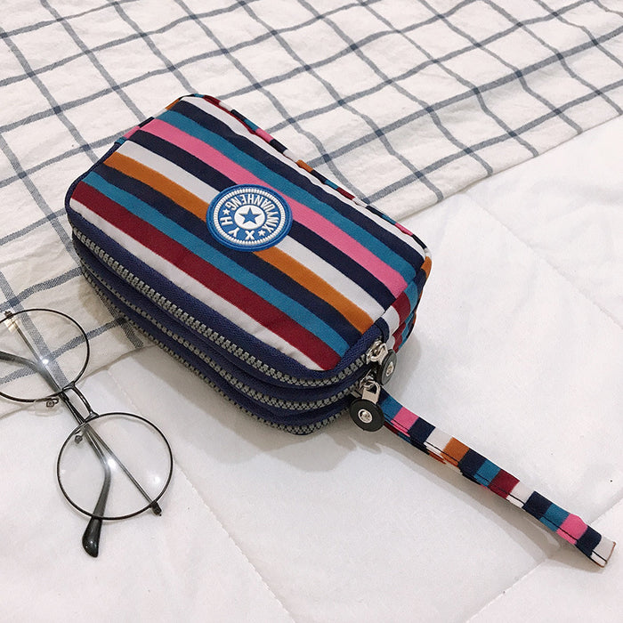Wholesale Three-Layer Zipper Nylon Mobile Phone Bag Multi-Card Coin Purse Key Bag Wallet Women' s Clutch Bag