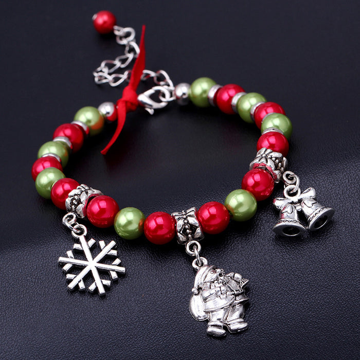 Wholesale Christmas Bracelet Alloy  Bell Snowflake Beaded Bracelet Christmas Gift
